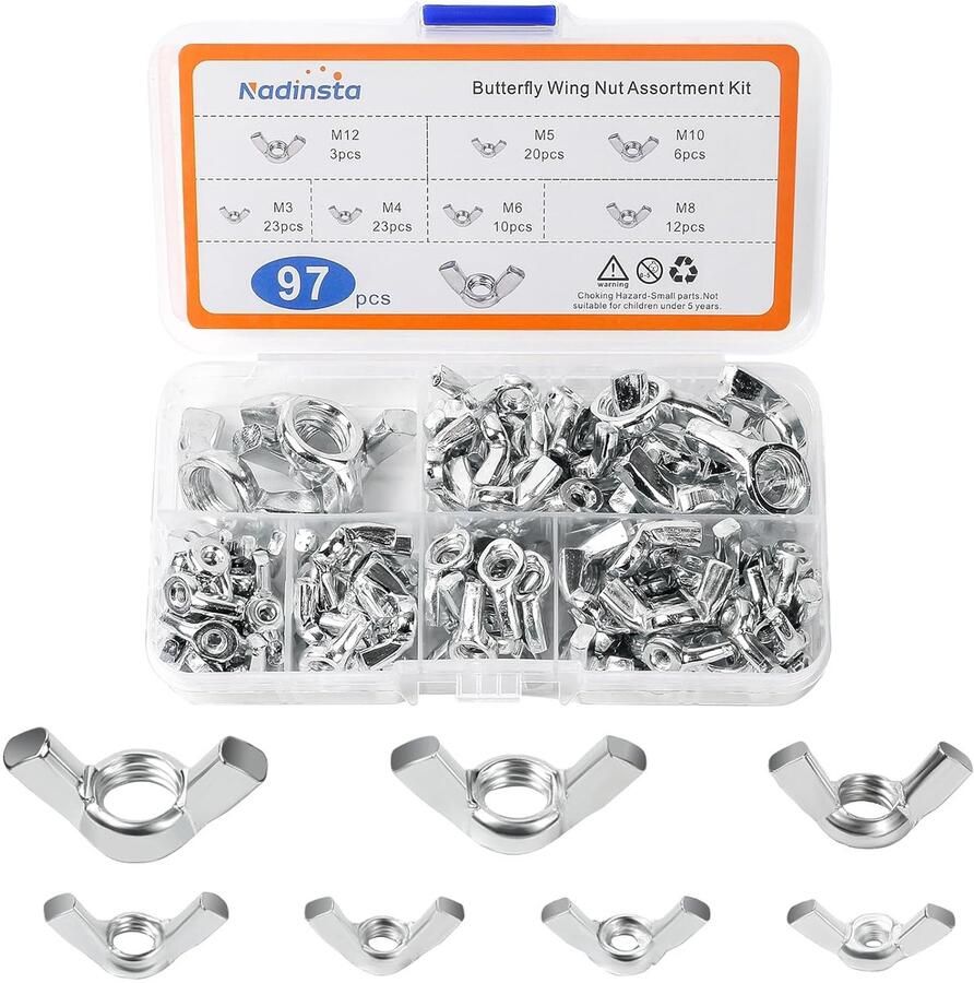 Vleugelmoeren Assortiment Vleugelmoeren Assortimentsset M3 M4 M5 M6 M8 M10 M12 Handdraaibare Vleugelmoeren voor Machines Elektronisch Materiaal