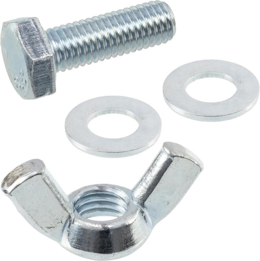 Vleugelmoeren M10 + 20 platte ringen + 10 zeskantbouten M10x30 mm van staal