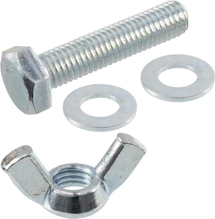 Vleugelmoeren M10 + 20 platte ringen + 10 zeskantbouten M10x45 mm van staal