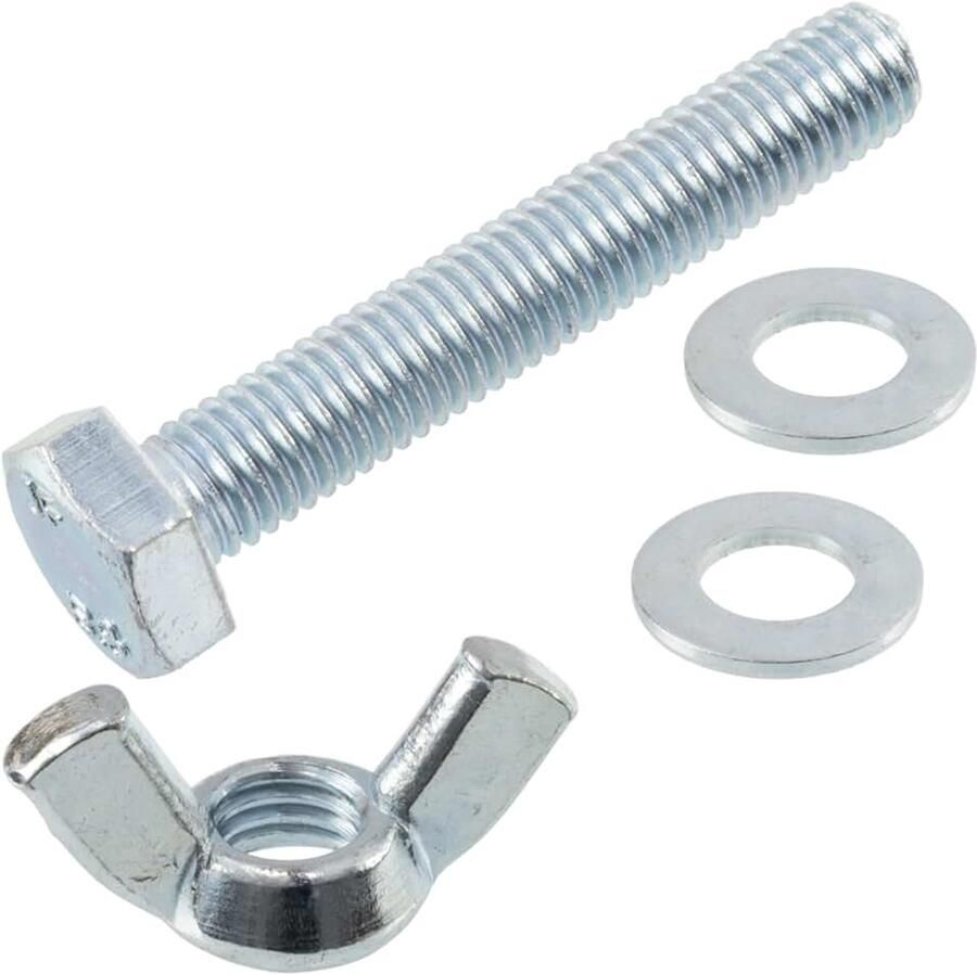 Vleugelmoeren M10 + 20 platte ringen + 10 zeskantbouten M10x60 mm van staal