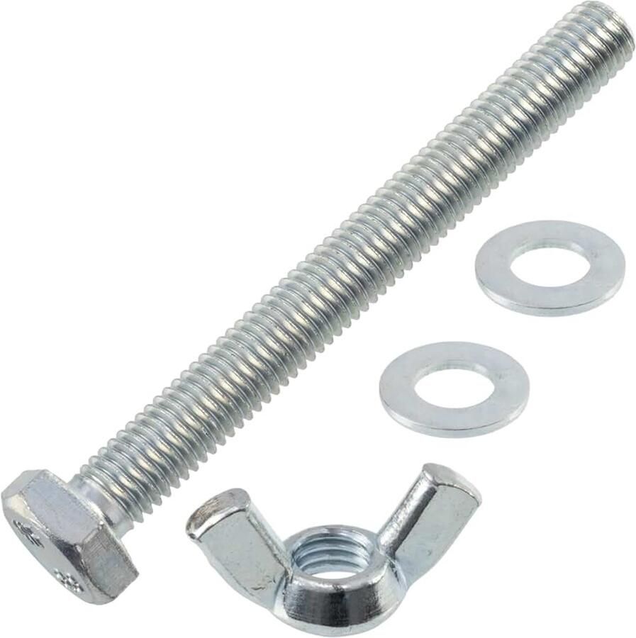 Vleugelmoeren M10 + 20 platte ringen + 10 zeskantbouten M10x90 mm van staal