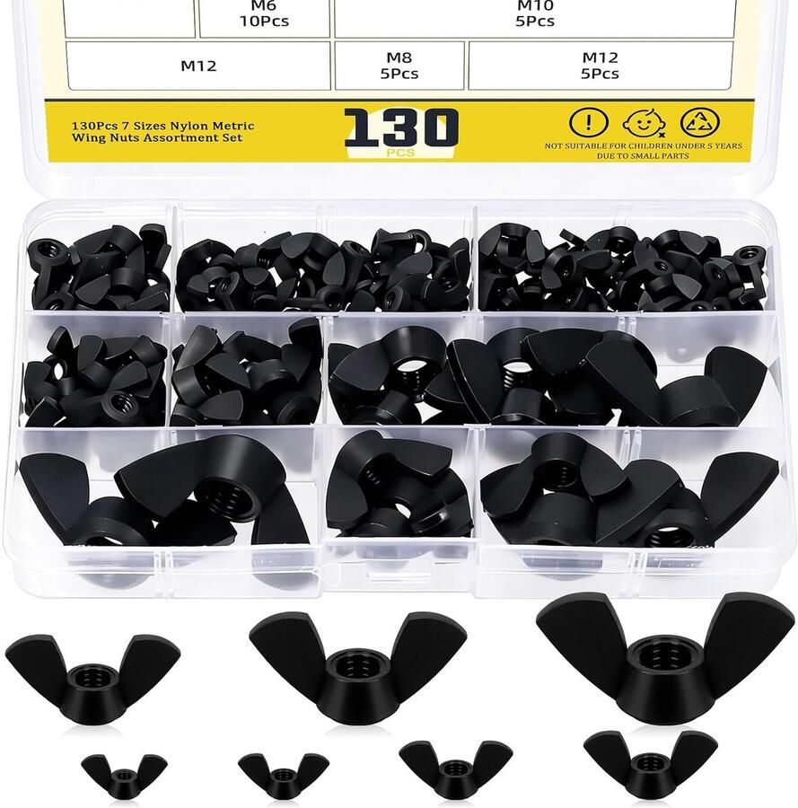Vleugelmoeren M3 M4 M5 M6 M8 M10 M12 zwarte nylon vleugelmoeren bevestigingselementen met de hand vast te draaien