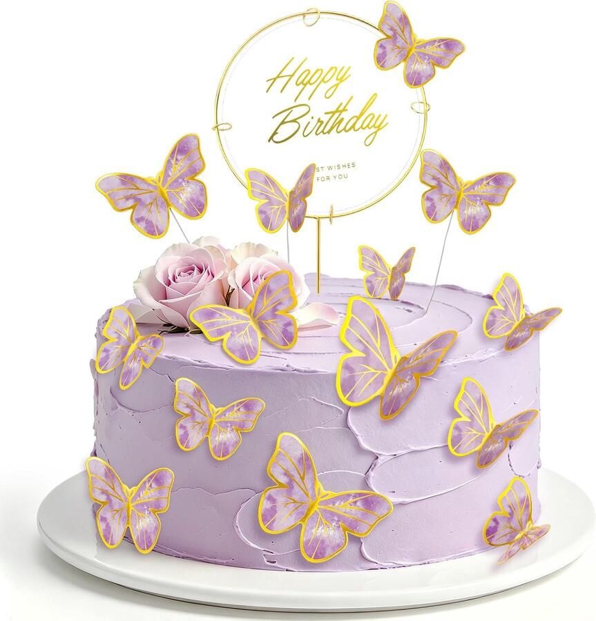 Vlinders Taartdecoratie 3D DIY Vlinders Happy Birthday Taarttopper Voor Verjaardagsfeest Cake Cupcake Taartdecoratie (11 stuks)