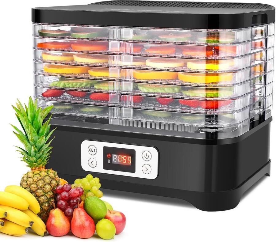 Voedsel Droger Drogermachine Gezond Eten 8 Lagen Temperatuurregeling 400 Watt Zwart