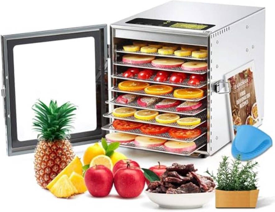 Voedsel Droger Machine met 8 Rvs Lades 500W Temperatuurregeling tot 190ºF Perfect voor Het Drogen van Fruit Groenten Vlees Yoghurt en Honden Snacks
