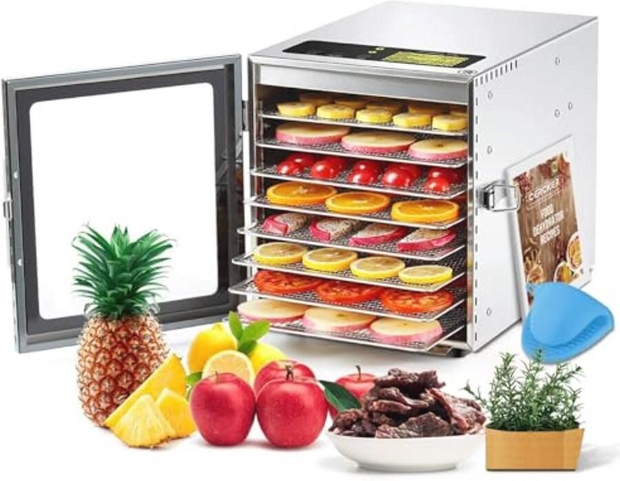 Voedsel Droger Machine met 8 Rvs Lades 500W Temperatuurregeling tot 190ºF Perfect voor Het Drogen van Fruit Groenten Vlees Yoghurt en Honden Snacks
