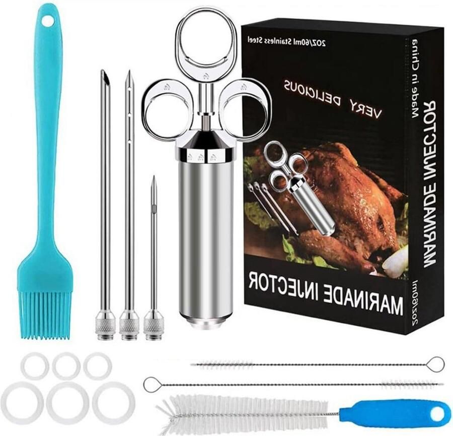 Voedsel Injector Marinade Spuit Smaak Verbeteren Roestvrij Staal 2 Ounce Capaciteit Set