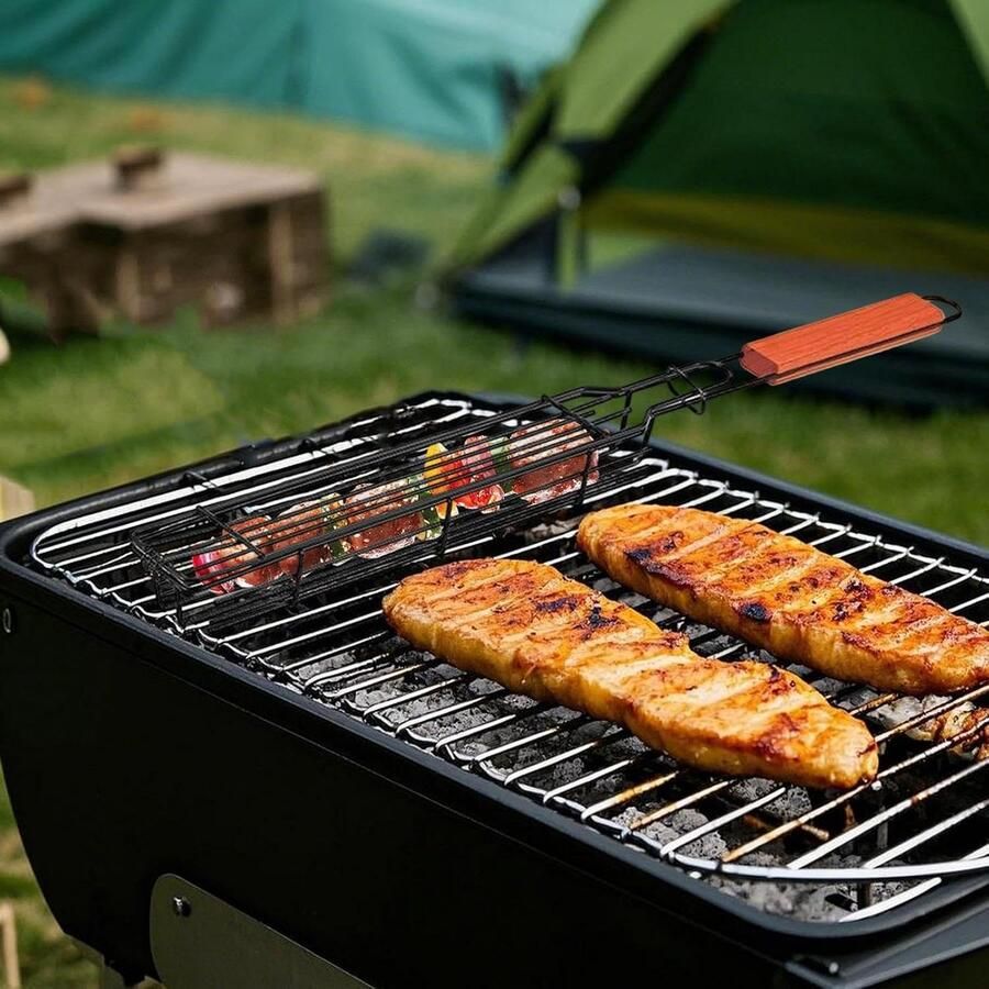Voedsel Roosteren Klem Grill Klem Rack Buiten Koken Dubbelnet Klemsysteem 51 x 5 x 4.5 cm