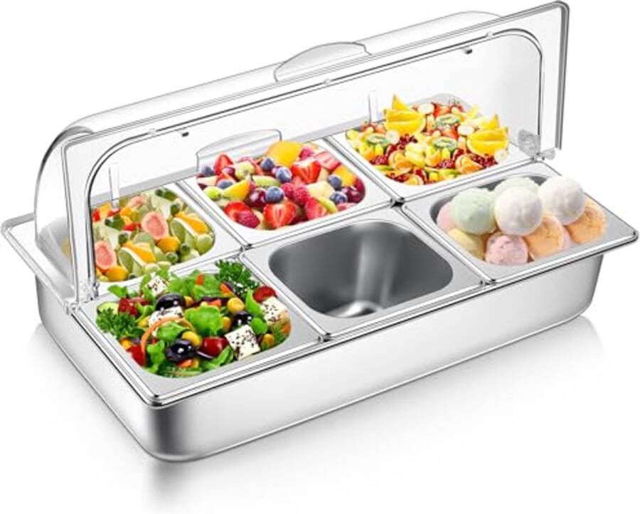 Voedsel Serveerdisplay Container met Duidelijke Roltop Deksel RVS Buffetlade voor Restaurant en Keuken