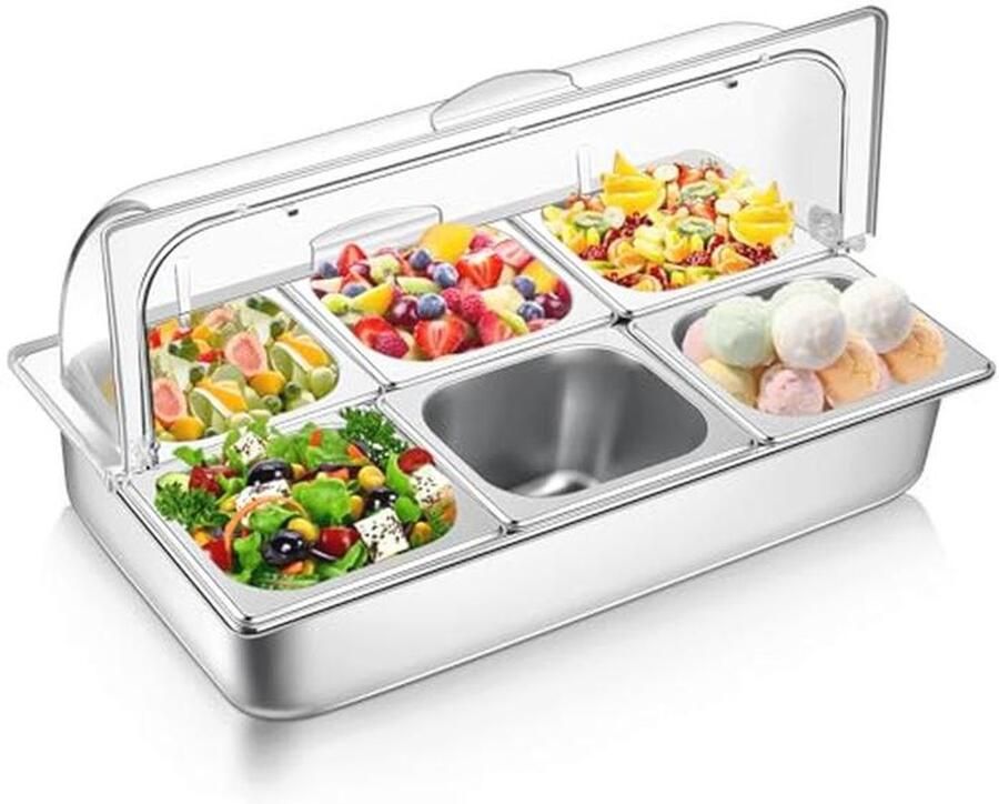Voedsel Serveerdisplay Container met Duidelijke Roltop Deksel RVS Buffetlade voor Restaurant en Keuken