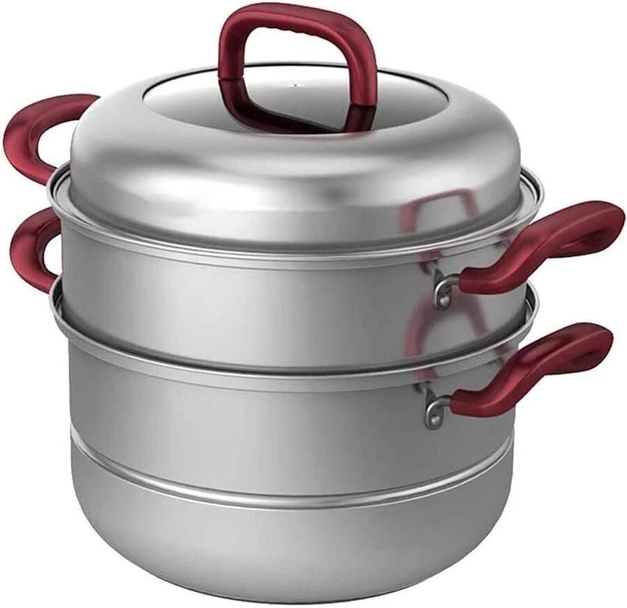 Voedsel Steamer Stoomkoker Kookpot Gezond Koken Roestvrij Staal 26CM 3 Laags Zilver