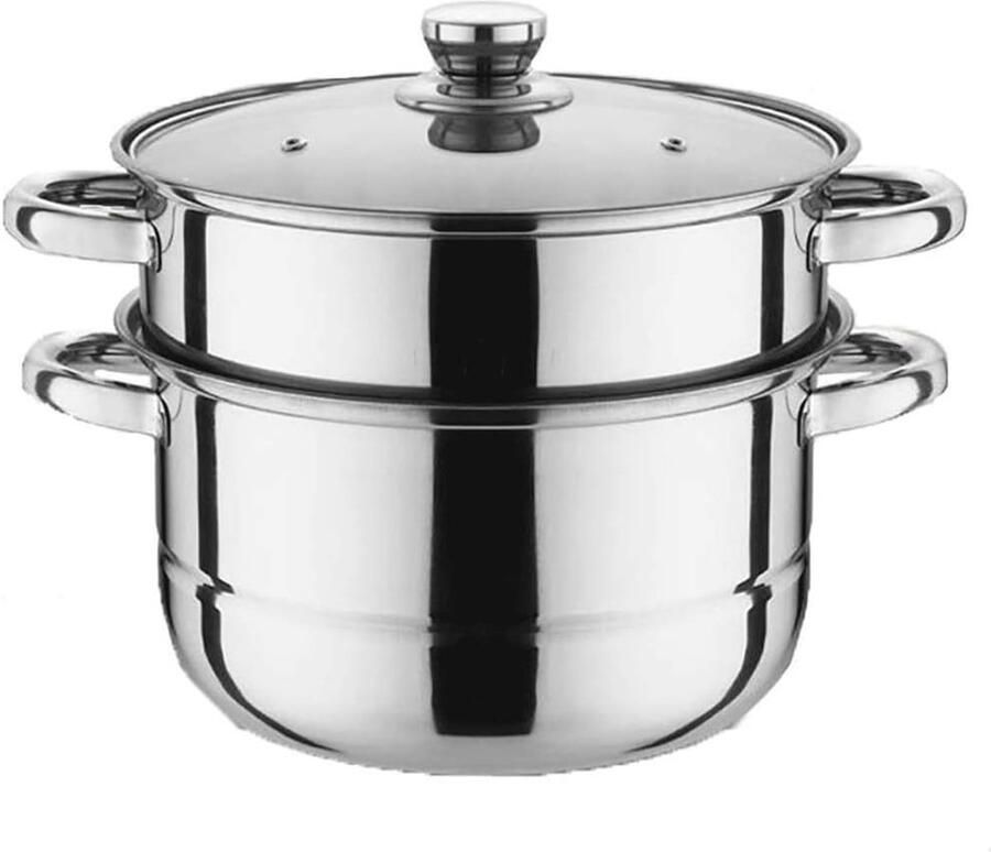 Voedsel Stoompan Dubbele Manden Gezond Koken Met Timer Roestvrij Staal Zilver