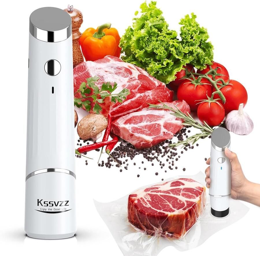 Voedsel Verzegelaar Vacumeermachine Zakken Eten Bewaren 60 kPa Zuigkracht Incl. 10 Zakken Wit