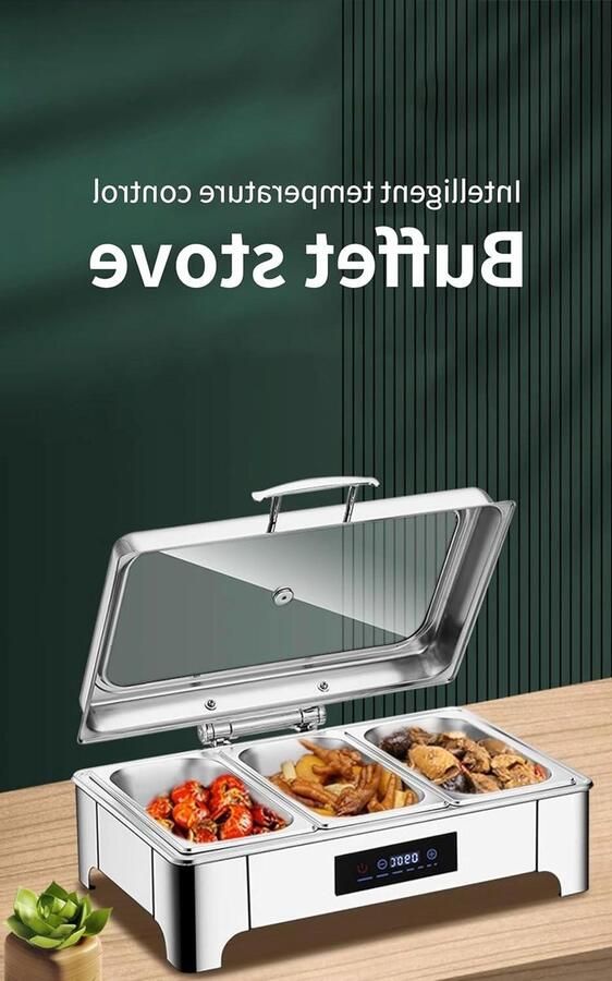 Voedsel Warmer Buffet Set Chafing Dish Bain Marie Evenementen Serveren Intelligente Temperatuurregeling 9L Capaciteit Zilver