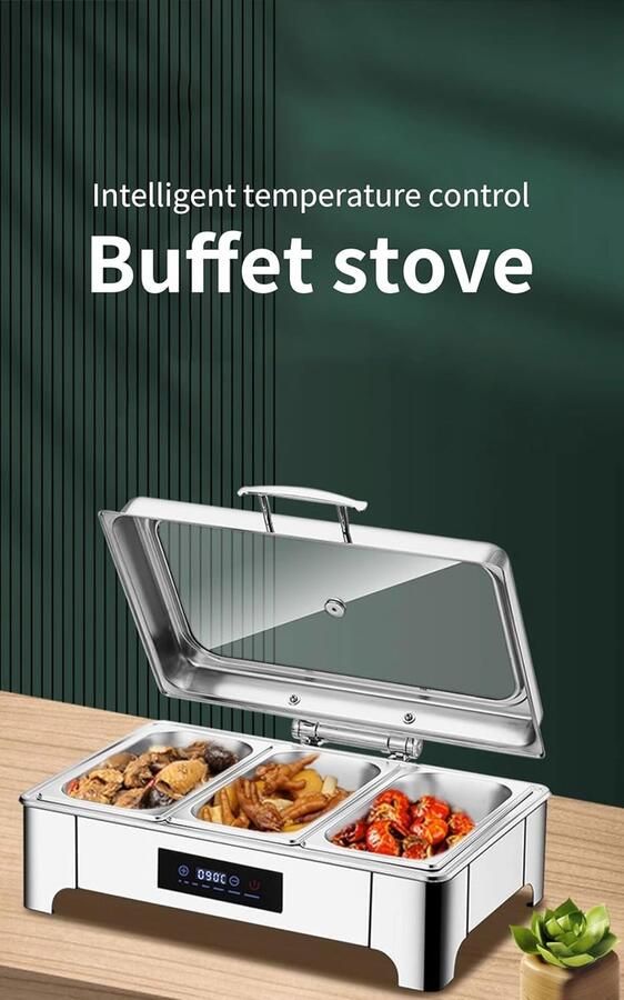 Voedsel Warmer Buffet Set Chafing Dish Professioneel Serveren Intelligente Temperatuurregeling 9L Grote Capaciteit Zilver