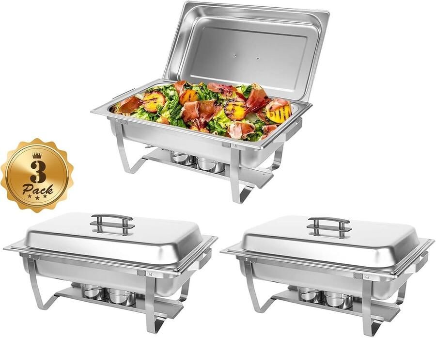 Voedsel Warmer Set Buffet Server Feesten Organiseren Roestvrij Staal 8 QT Zilver