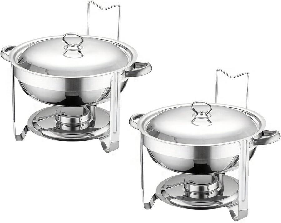 Voedsel Warmer Set Buffet Warmhoudbak Feesten en Partijen Inclusief Dekselhouder 4.5 Liter Zilver