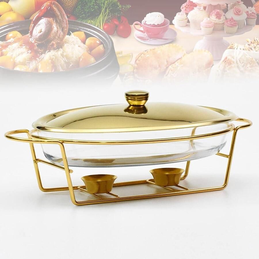Voedsel Warming Container Buffet Set Feesten Presenteren Gelijkmatige Verwarming 3L Capaciteit Goud
