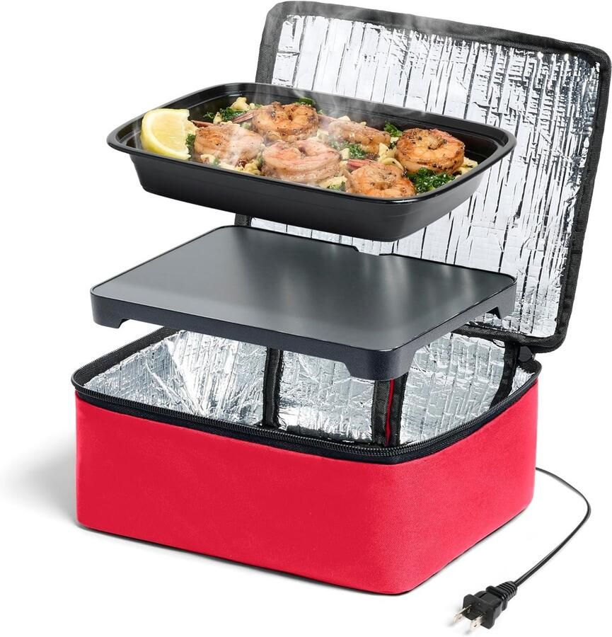 Voedsel Warming Tote Lunchtas Verwarming Warme Maaltijd Onderweg Gelijkmatige Verwarming 1.5 Liter Capaciteit Rood