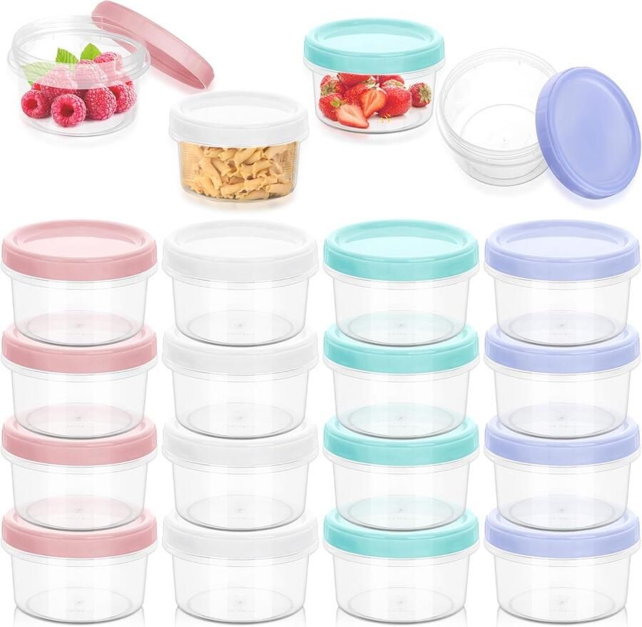 Voedselcontainers met deksels 200 ml herbruikbare snackpotten lekvrije plastic containers met schroefsluiting kleine kuipen met deksels voor lunch yoghurt fruit