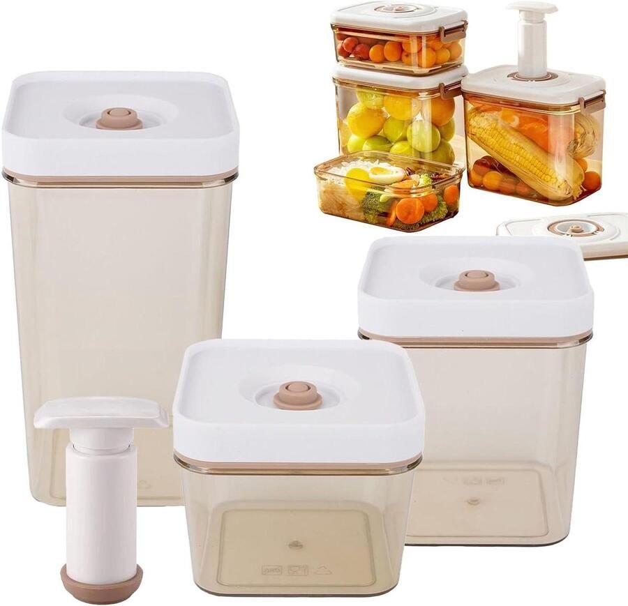 Vacuüm Voedselcontainers Luchtdichte Lunchbox Voedsel Bewaren Lekvrij Systeem 26 x 21 x 13 cm Transparant