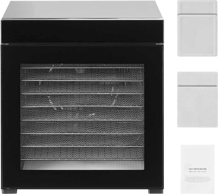 Voedseldroger-10 Roestvrijstalen Schalen 1000W Elektrische Voedseldroger met Instelbare Temperatuur en 24-uurs Timer