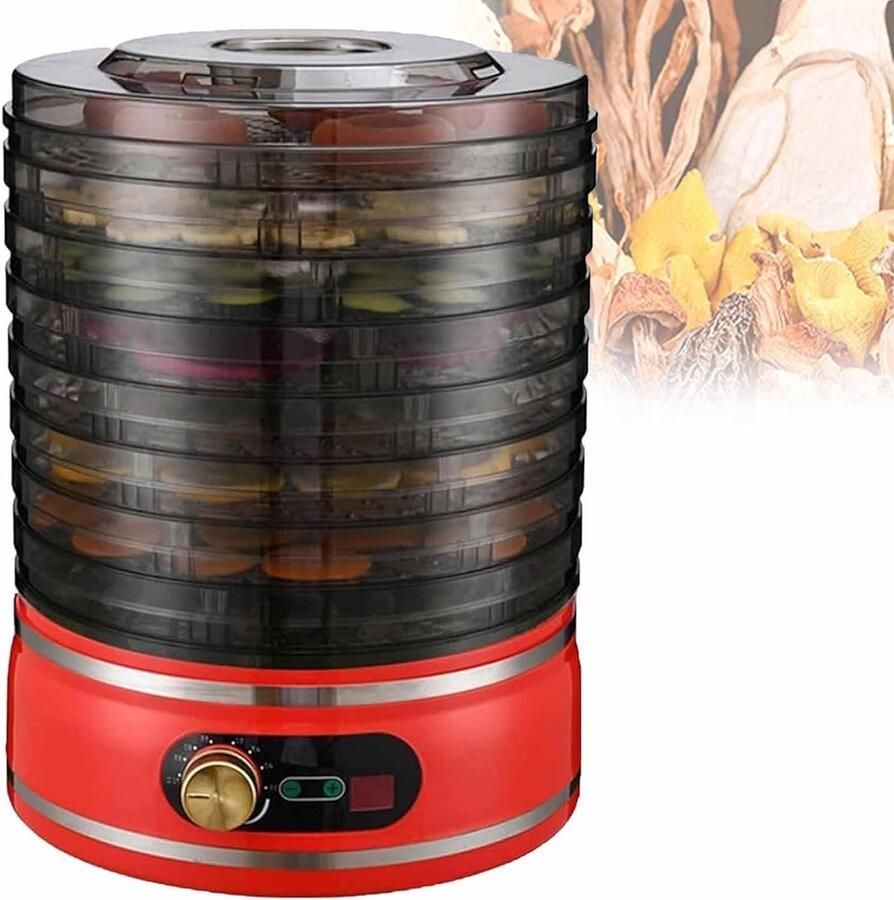 Voedseldroger 8 Niveaus Dehydrator Fruitdroger Gezonde Snacks Maken Instelbare Temperatuur Timer 35-70 Grad Celsius Rood