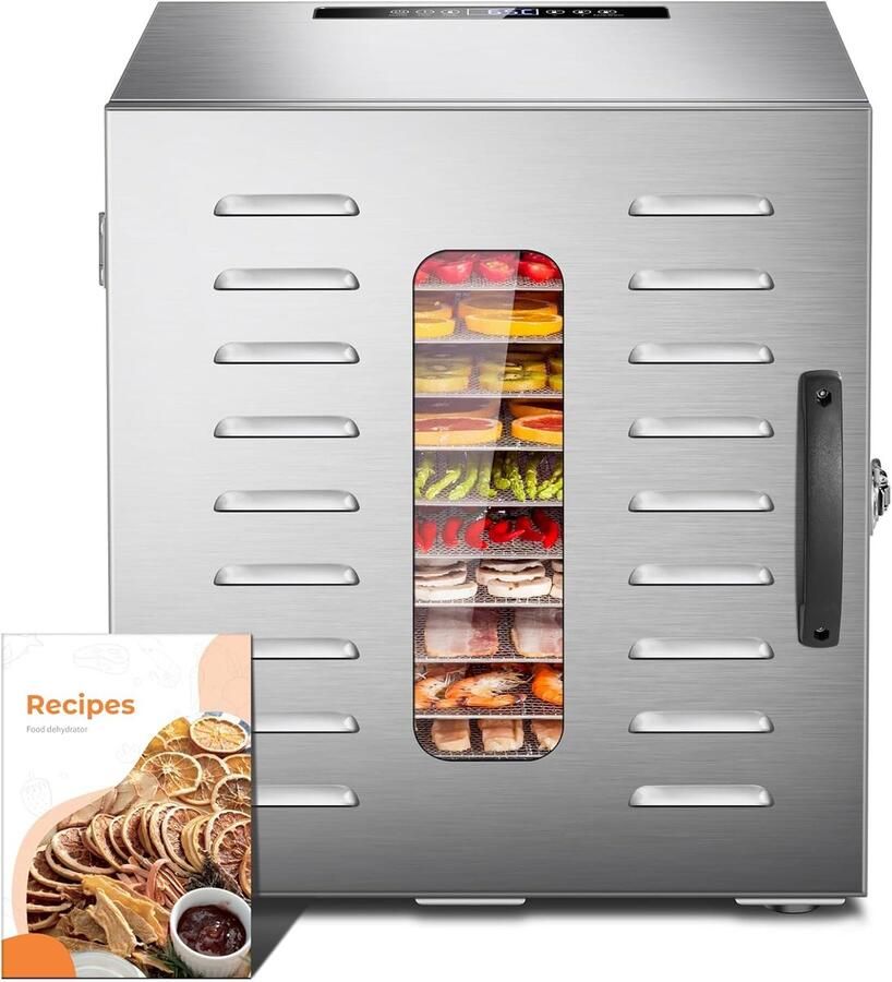 Voedseldroger BPA-vrij 30 ~ 90 ℃ temperatuurinstelling max. 24 uur fruitdroger met gratis receptenboek droogautomaat voor fruit groenten vlees en chili-1000W