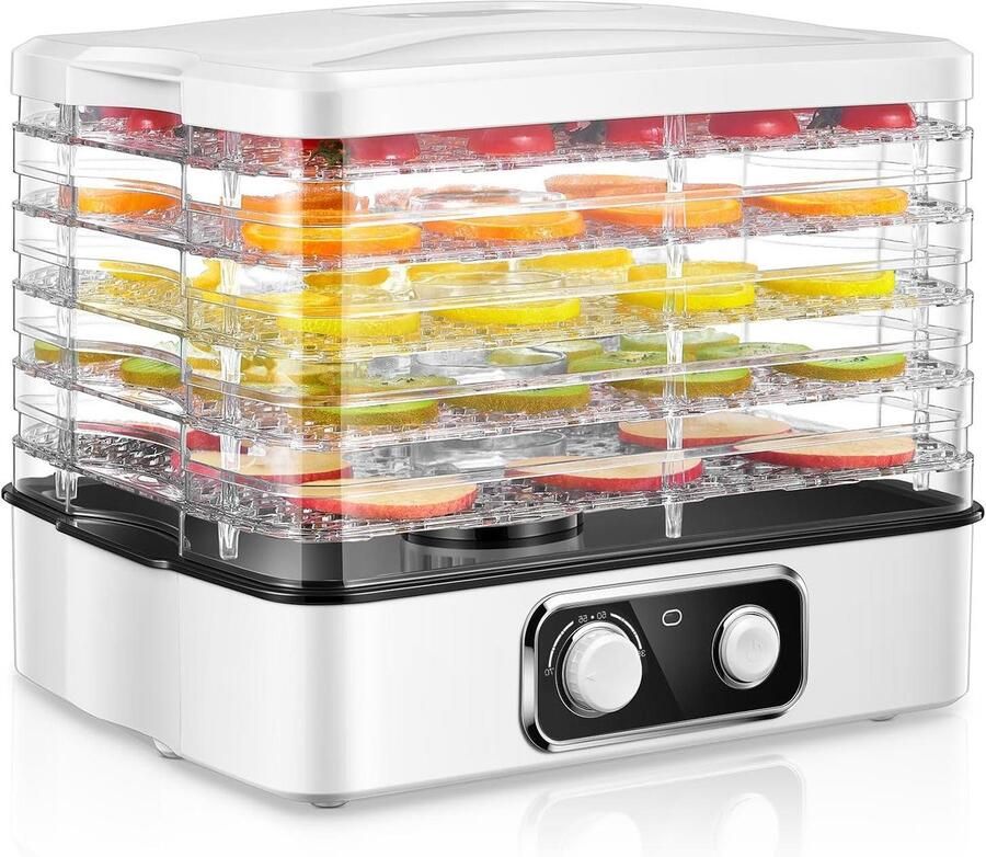 Voedseldroger Drogertafel Gezond Eten Maken 360° Luchtcirculatie 5 Bakken Creme Wit