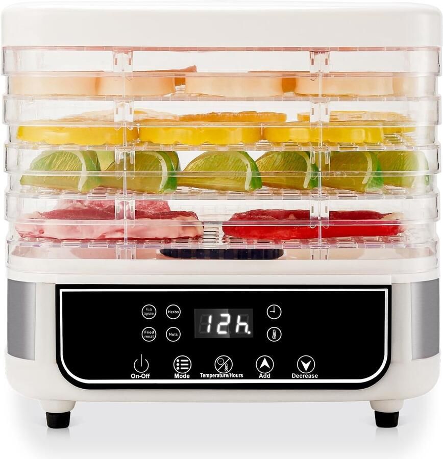 Voedseldroger Drogermachine Voedsel Drogen 5 Lagen Touch Control 72 Uur Timer Wit