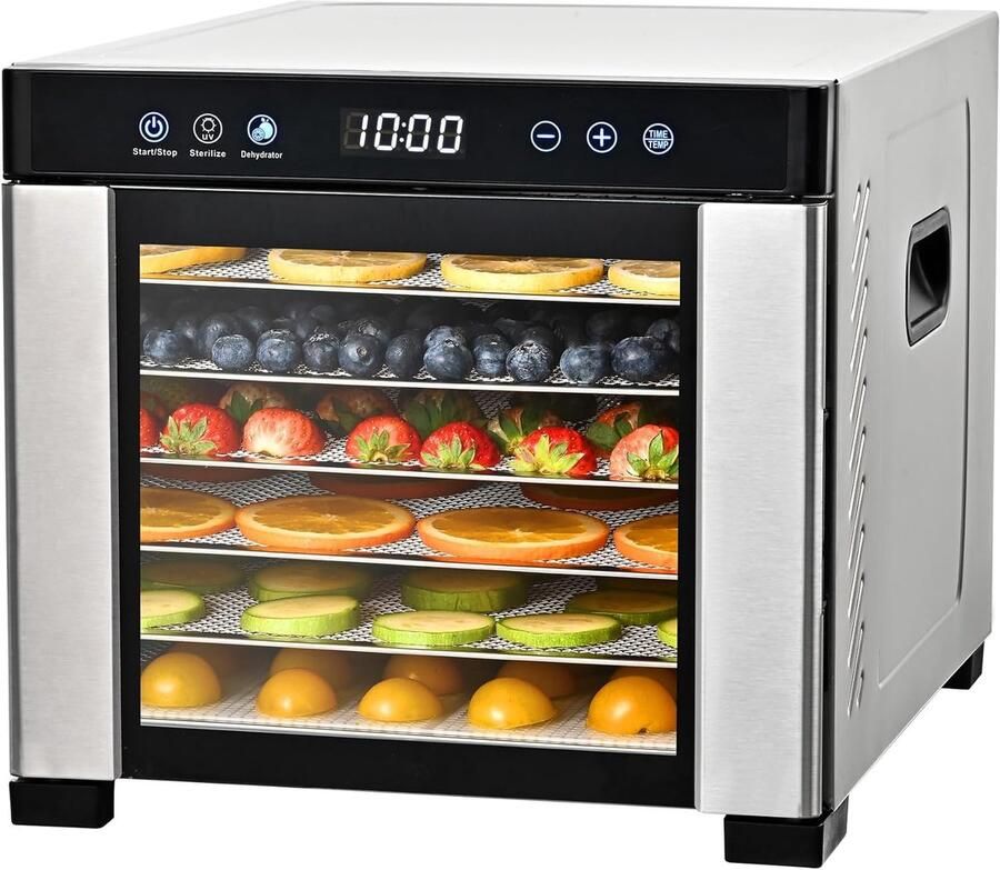 Voedseldroger Drogermachine Fruit Gezond Eten Maken 6 RVS Lades 36x36x33 cm Zilver