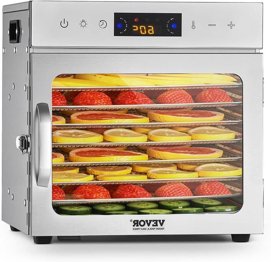 Voedseldroger Drogermachine Dehydrator Gezond Eten Maken 8 RVS Schalen 400 Watt Zilver