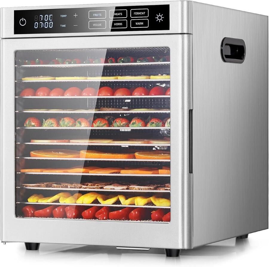 Voedseldroger Drogermachine Gezond Snacks Maken 12 Luxe Roestvrij Stalen Etages 800 Watt Roestvrij Staal