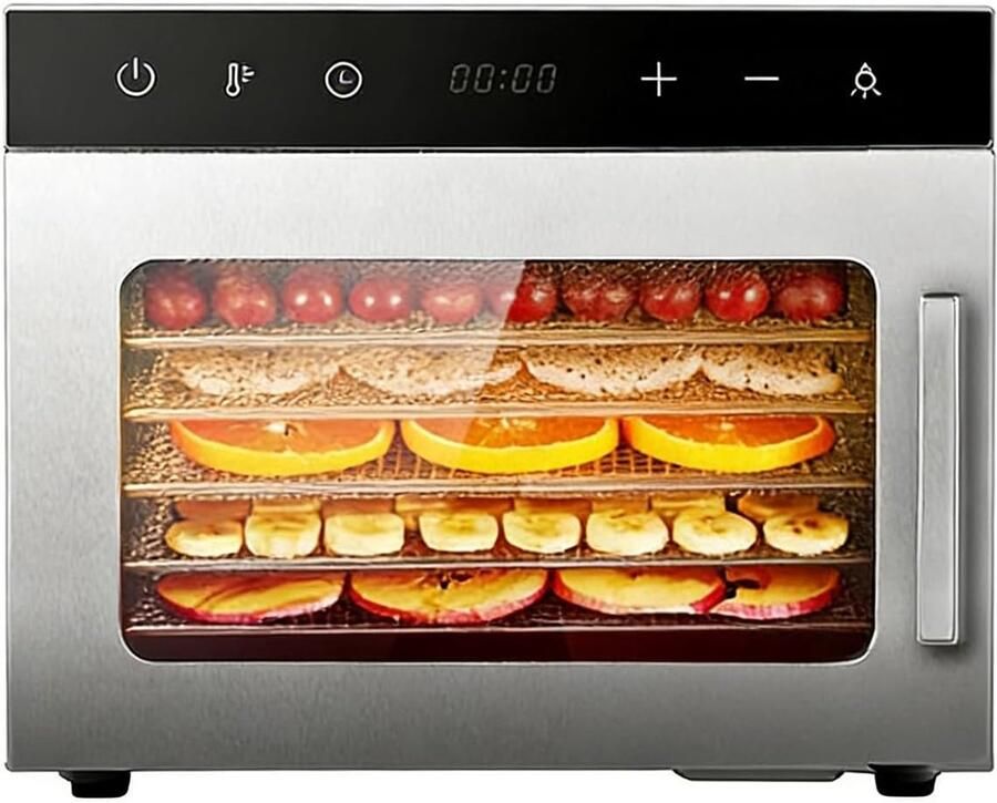Voedseldroger Drogermachine Gezonde Snacks Maken Digitale Timer Controle Tot 72L Capaciteit Zilverkleurig