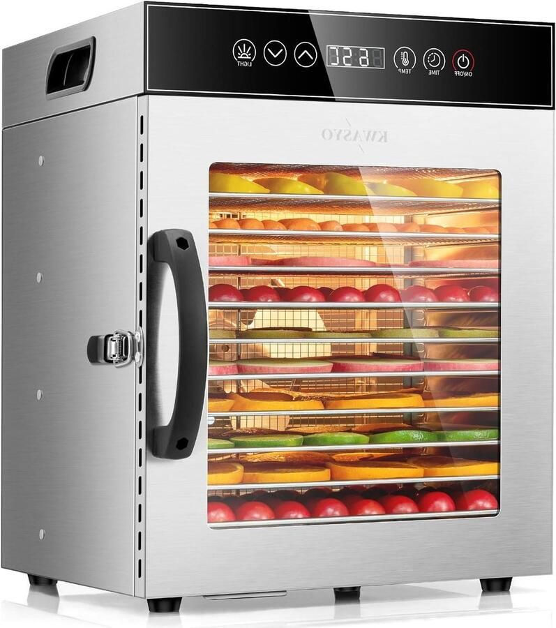 Voedseldroger Drogermachine Keuken Gezonde Snacks Maken 12 RVS Bakken 750W Vermogen Roestvrij Staal