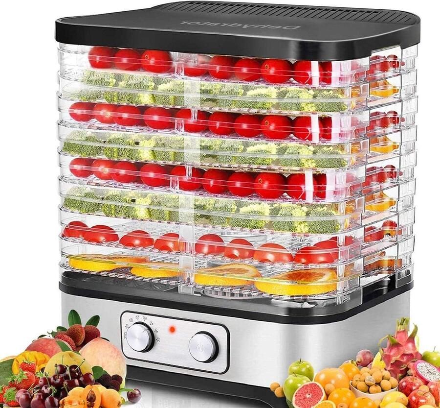 Voedseldroger Drogermachine Gezonde Snacks Maken Instelbare Temperatuur 8 Bakken Zwart Zilver