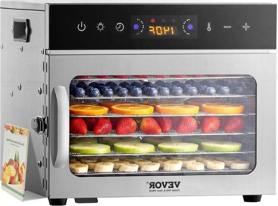 Voedseldroger Drogermachine Dehydrator Voedsel Drogen Efficiënte Hete Lucht Circulatie 6 RVS Schalen Roestvrij Staal