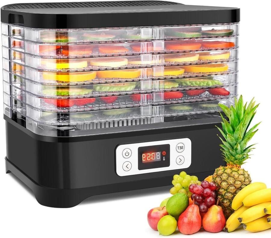 Voedseldroger Drogermachine Voedsel Conserveren 8 Lagen 400W Zwart