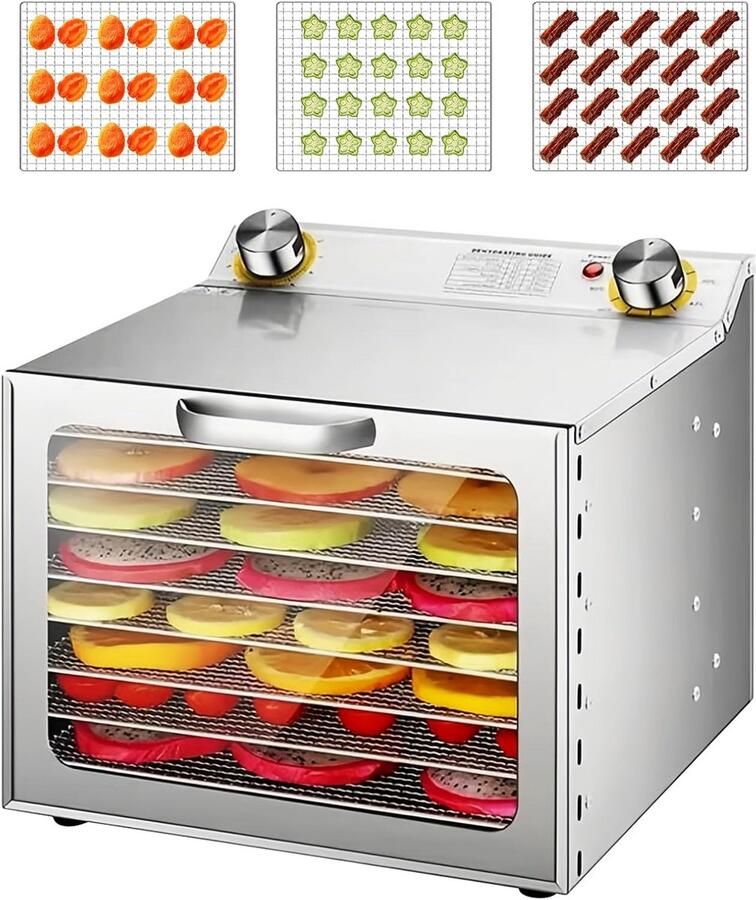 Voedseldroger Drogermachine Voedsel Conserveren 8 RVS Bakjes 35-90 Graden Wit
