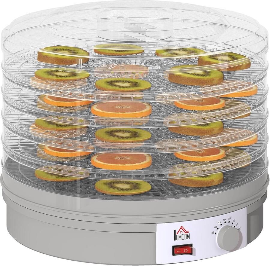 Voedseldroger Drogoven Fruit Vlees Drogen 5 Lagen 360° Luchtcirculatie 32x32x27cm Grijs