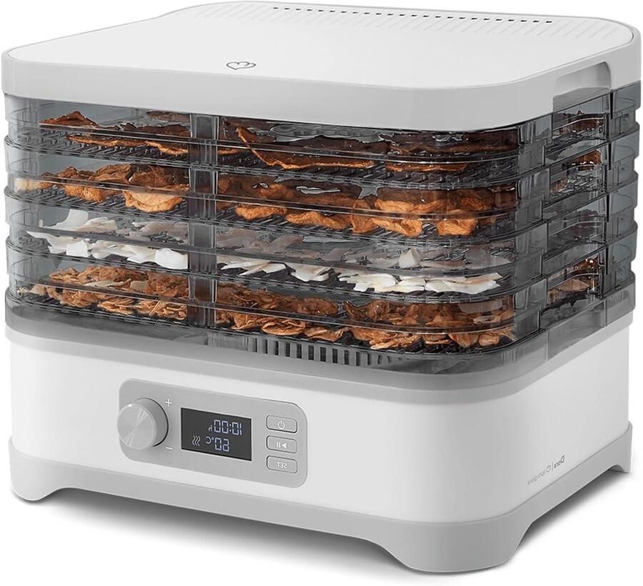 Voedseldroger Droogapparaat Dehydrator Gezonde Snacks Maken 5 Droogniveaus Inclusief 400 Watt Vermogen Wit