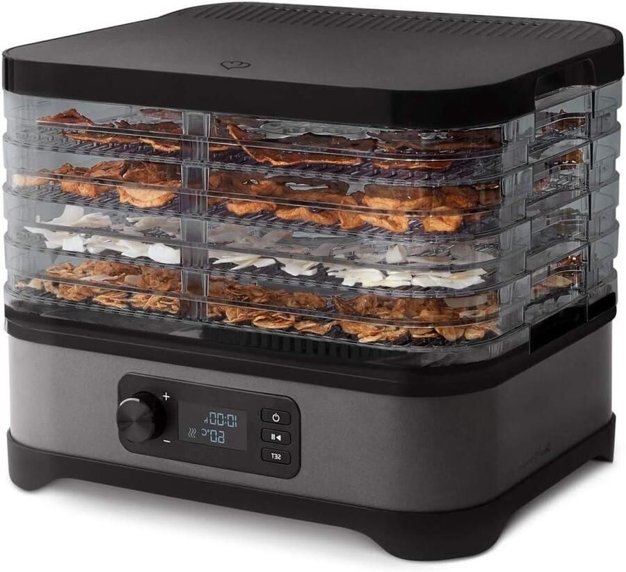 Voedseldroger Droogapparaat Dehydrator Gezonde Snacks Maken Inclusief Vormen Tang 5 Droogniveaus Zwart