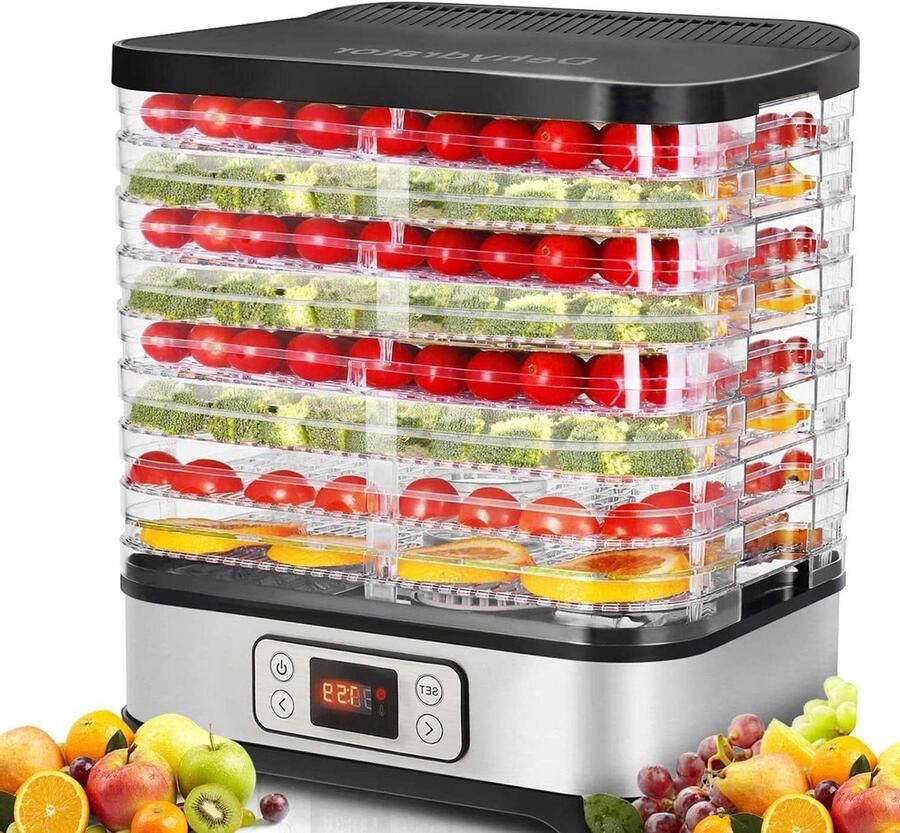 Voedseldroger Droogautomaat Dehydrator Gezonde Snacks Maken 8 Verwijderbare Lagen 400W Vermogen Zilver