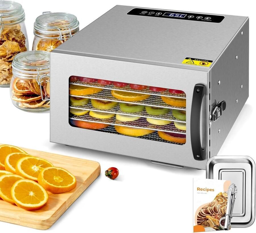 Voedseldroger Droogautomaat Gezonde Snacks Maken Volledig Roestvrij Staal 6 Bakken Zilver