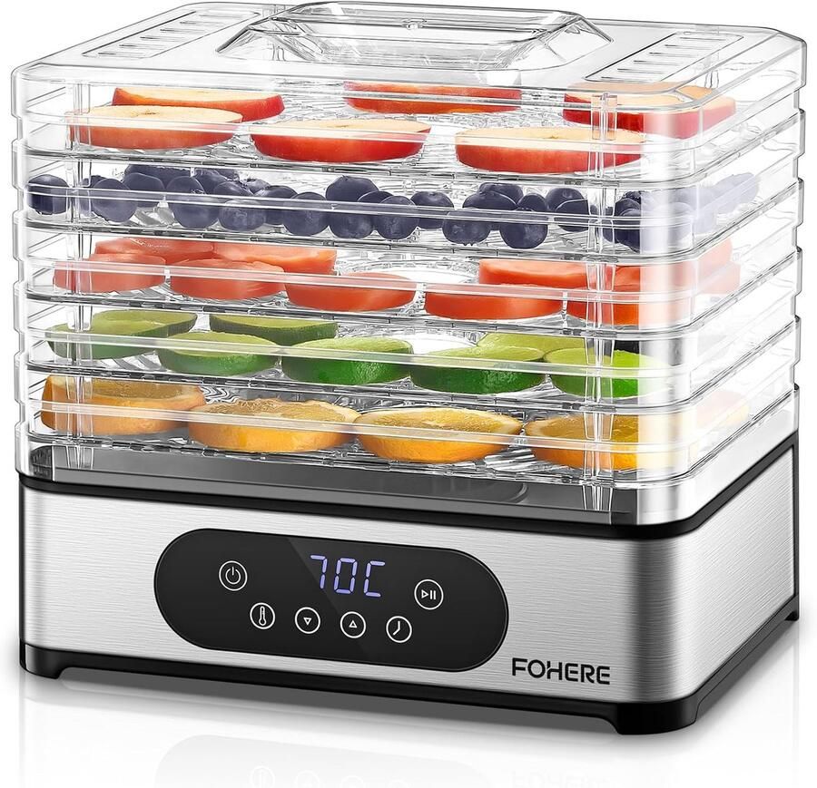 Voedseldroger Droogautomaat met 5 Drooglagen Instelbare Temperatuur en Timer 420W BPA-vrij