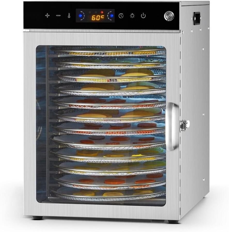 Voedseldroger Droogoven 12 Roestvrijstalen Lades 800 W Instelbare Temperatuur Elektrisch Voor Vlees Fruit Groenten Kruiden En Hondensnoepjes