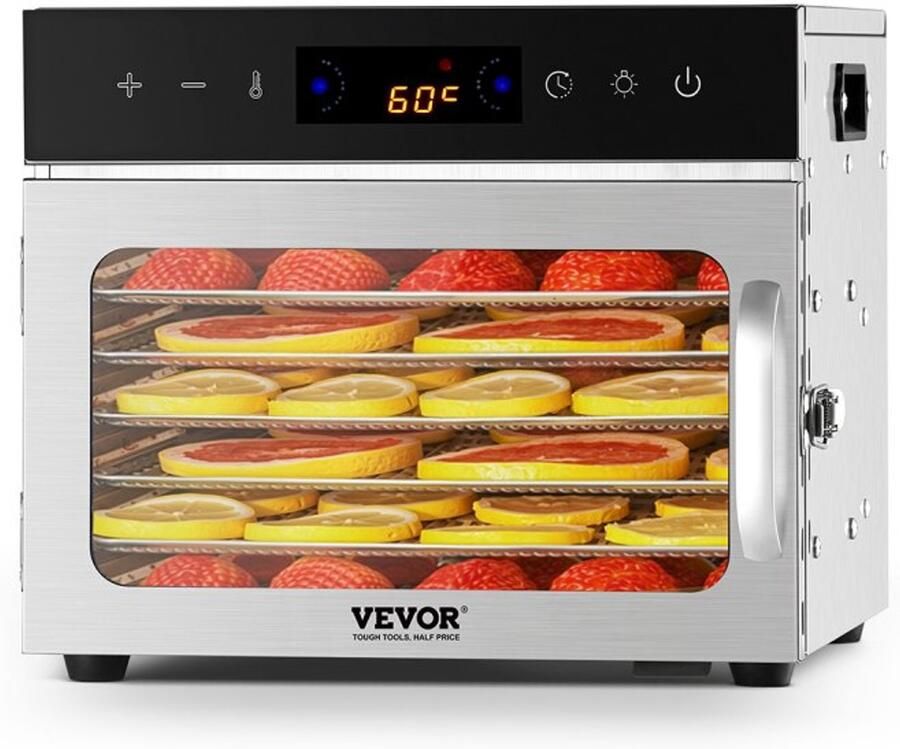 Voedseldroger Elektrisch 400 W Vermogen 6 Roestvrijstalen Trays 10 3 L Inhoud RVS Voor Fruit Groenten En Vlees