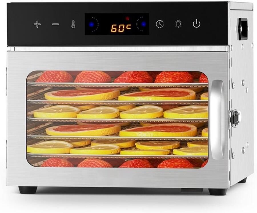 Voedseldroger Elektrisch Vermogen 400 W Zes RVS Roosters Instelbare Temperatuur Voor Vlees Fruit Groenten Kruiden en Hondensnacks