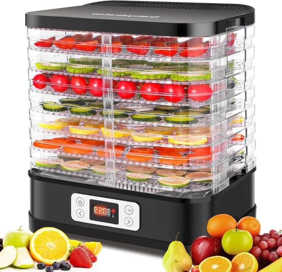 Voedseldroger Fruitdroger Gezonde Snacks Maken 8 Ruime Lagen 400 Watt Zwart
