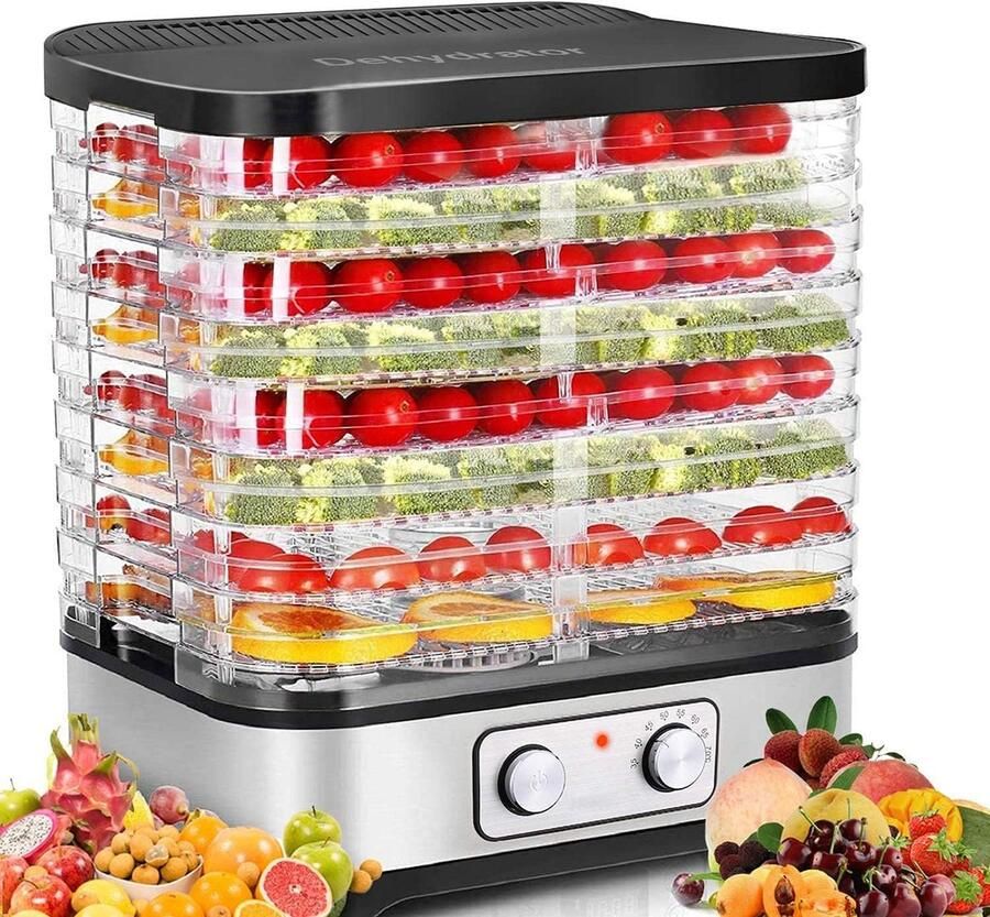 Voedseldroger Drogermachine Fruit Gezonde Snacks Maken Instelbare Temperatuur 8 Bakken Zwart Zilver